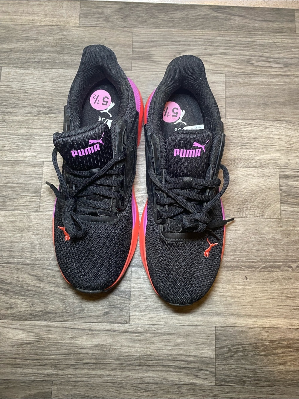 Puma Black Shoes with Pink & Coral Accents